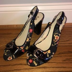 MIA Floral Peep Toe Sling Back Chunky Heel
